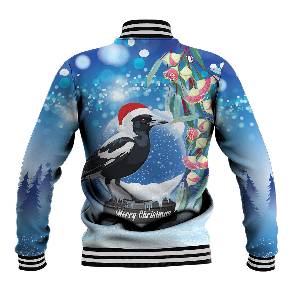 Australia Magpie Christmas In July Baseball Jacket Eucalyptus Snow Globe Merry Xmas