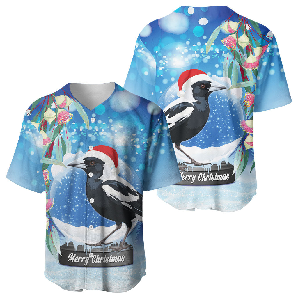 Australia Magpie Christmas In July Baseball Jersey Eucalyptus Snow Globe Merry Xmas