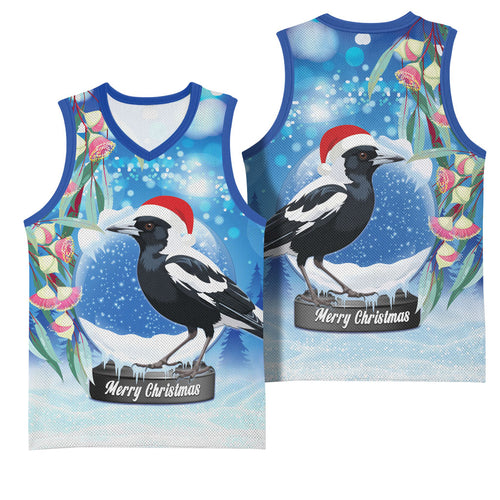 Australia Magpie Christmas In July Basketball Jersey Eucalyptus Snow Globe Merry Xmas