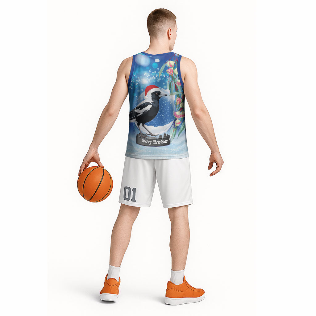 Australia Magpie Christmas In July Basketball Jersey Eucalyptus Snow Globe Merry Xmas