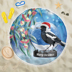 Australia Magpie Christmas In July Beach Blanket Eucalyptus Snow Globe Merry Xmas