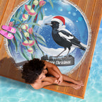 Australia Magpie Christmas In July Beach Blanket Eucalyptus Snow Globe Merry Xmas