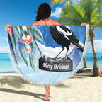 Australia Magpie Christmas In July Beach Blanket Eucalyptus Snow Globe Merry Xmas