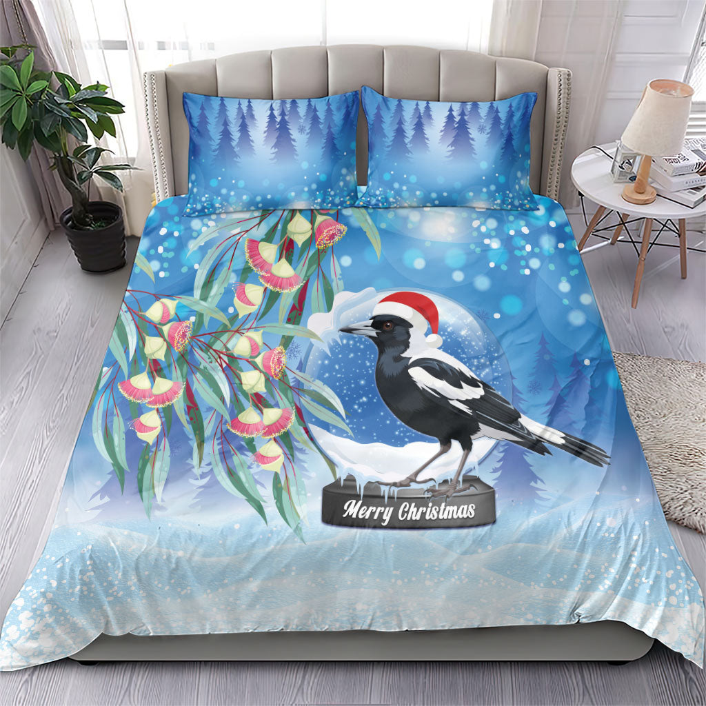 Australia Magpie Christmas In July Bedding Set Eucalyptus Snow Globe Merry Xmas
