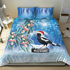 Australia Magpie Christmas In July Bedding Set Eucalyptus Snow Globe Merry Xmas