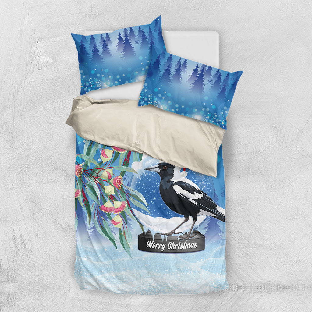 Australia Magpie Christmas In July Bedding Set Eucalyptus Snow Globe Merry Xmas