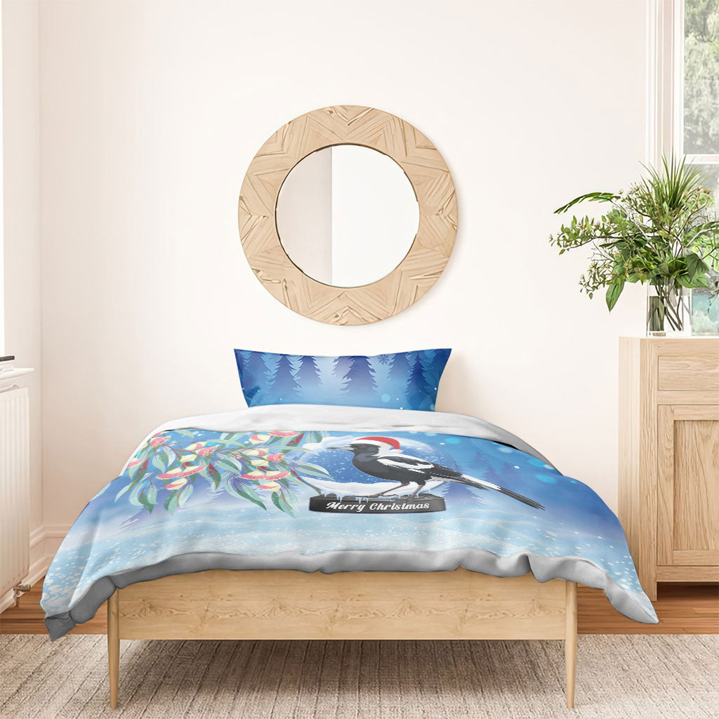 Australia Magpie Christmas In July Bedding Set Eucalyptus Snow Globe Merry Xmas
