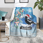 Australia Magpie Christmas In July Blanket Eucalyptus Snow Globe Merry Xmas
