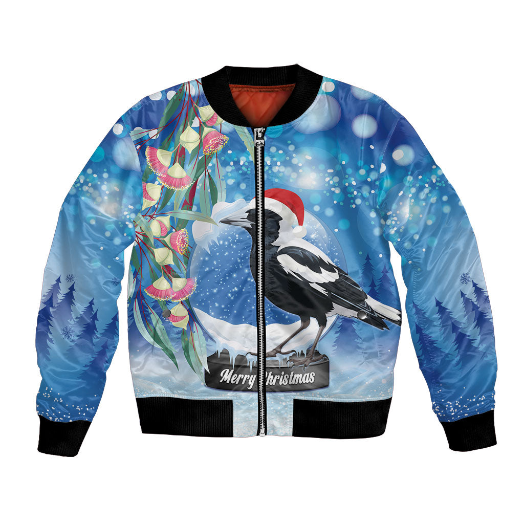 Australia Magpie Christmas In July Bomber Jacket Eucalyptus Snow Globe Merry Xmas