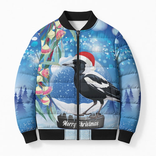 Australia Magpie Christmas In July Bomber Puffer Jacket Eucalyptus Snow Globe Merry Xmas