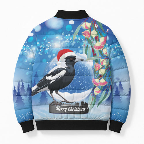 Australia Magpie Christmas In July Bomber Puffer Jacket Eucalyptus Snow Globe Merry Xmas