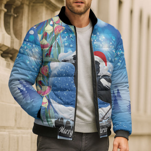 Australia Magpie Christmas In July Bomber Puffer Jacket Eucalyptus Snow Globe Merry Xmas