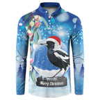Australia Magpie Christmas In July Button Sweatshirt Eucalyptus Snow Globe Merry Xmas