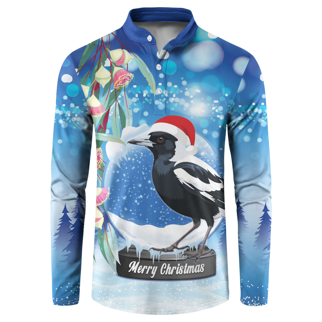 Australia Magpie Christmas In July Button Sweatshirt Eucalyptus Snow Globe Merry Xmas