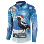Australia Magpie Christmas In July Button Sweatshirt Eucalyptus Snow Globe Merry Xmas
