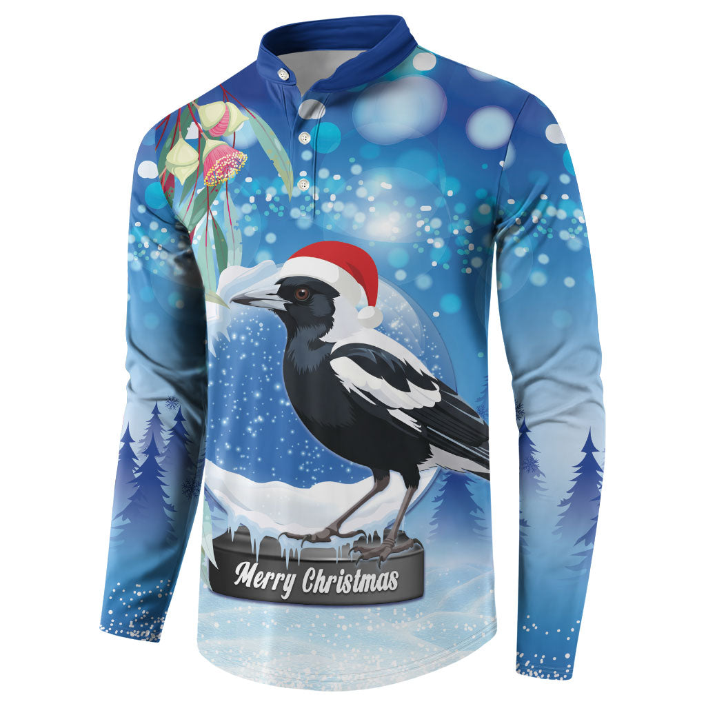 Australia Magpie Christmas In July Button Sweatshirt Eucalyptus Snow Globe Merry Xmas