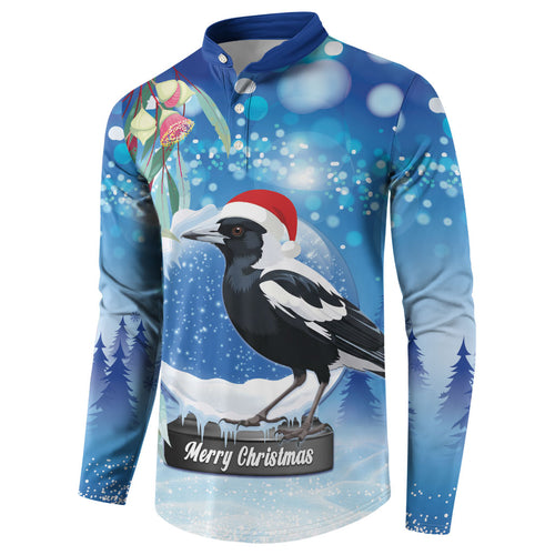 Australia Magpie Christmas In July Button Sweatshirt Eucalyptus Snow Globe Merry Xmas