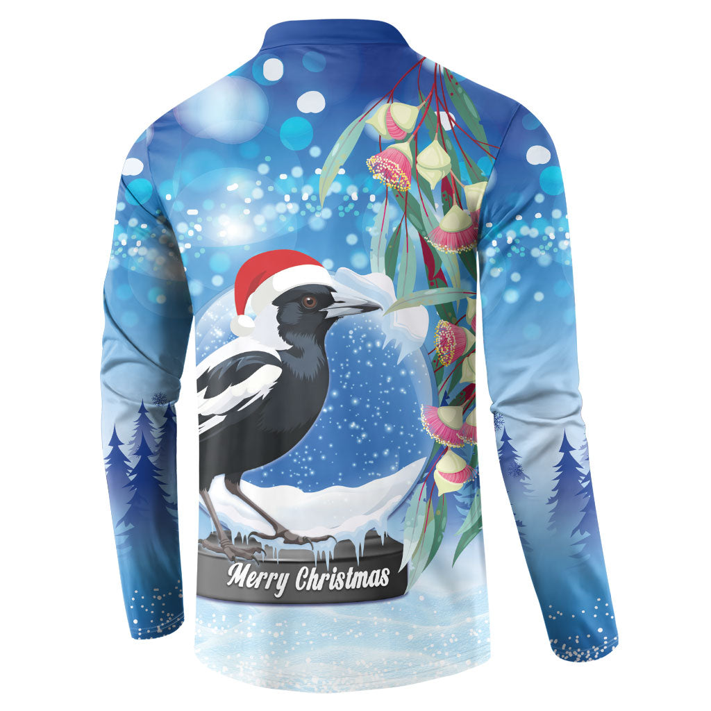 Australia Magpie Christmas In July Button Sweatshirt Eucalyptus Snow Globe Merry Xmas