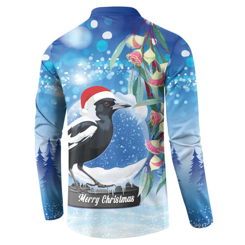 Australia Magpie Christmas In July Button Sweatshirt Eucalyptus Snow Globe Merry Xmas