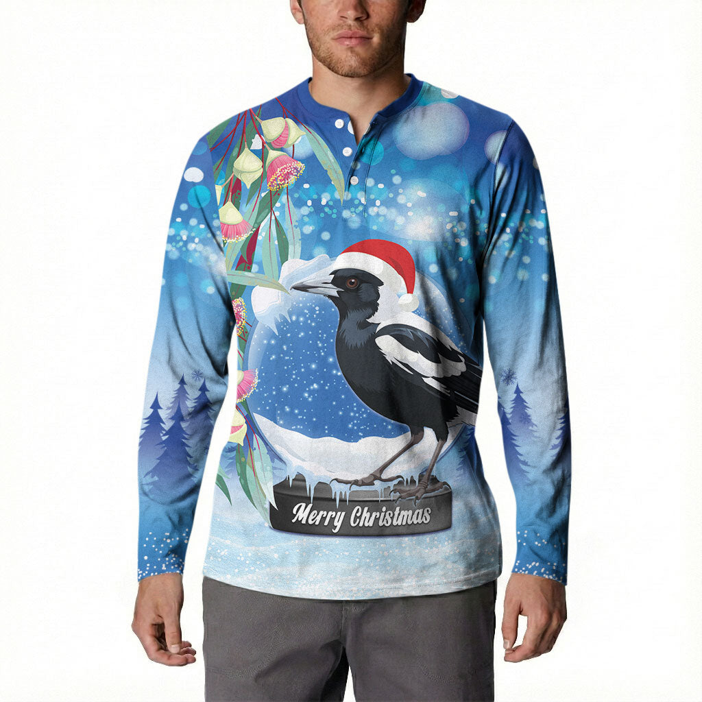 Australia Magpie Christmas In July Button Sweatshirt Eucalyptus Snow Globe Merry Xmas