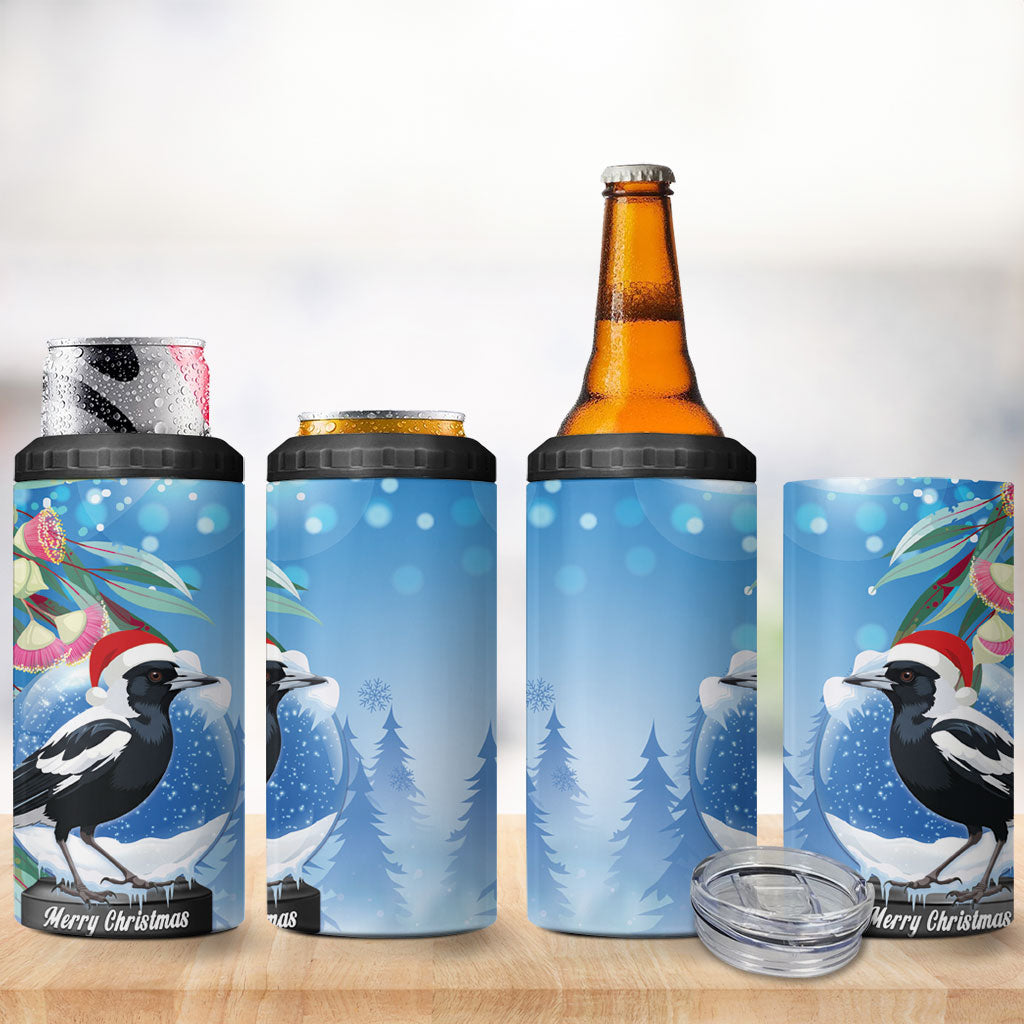 Australia Magpie Christmas In July 4 in 1 Can Cooler Tumbler Eucalyptus Snow Globe Merry Xmas