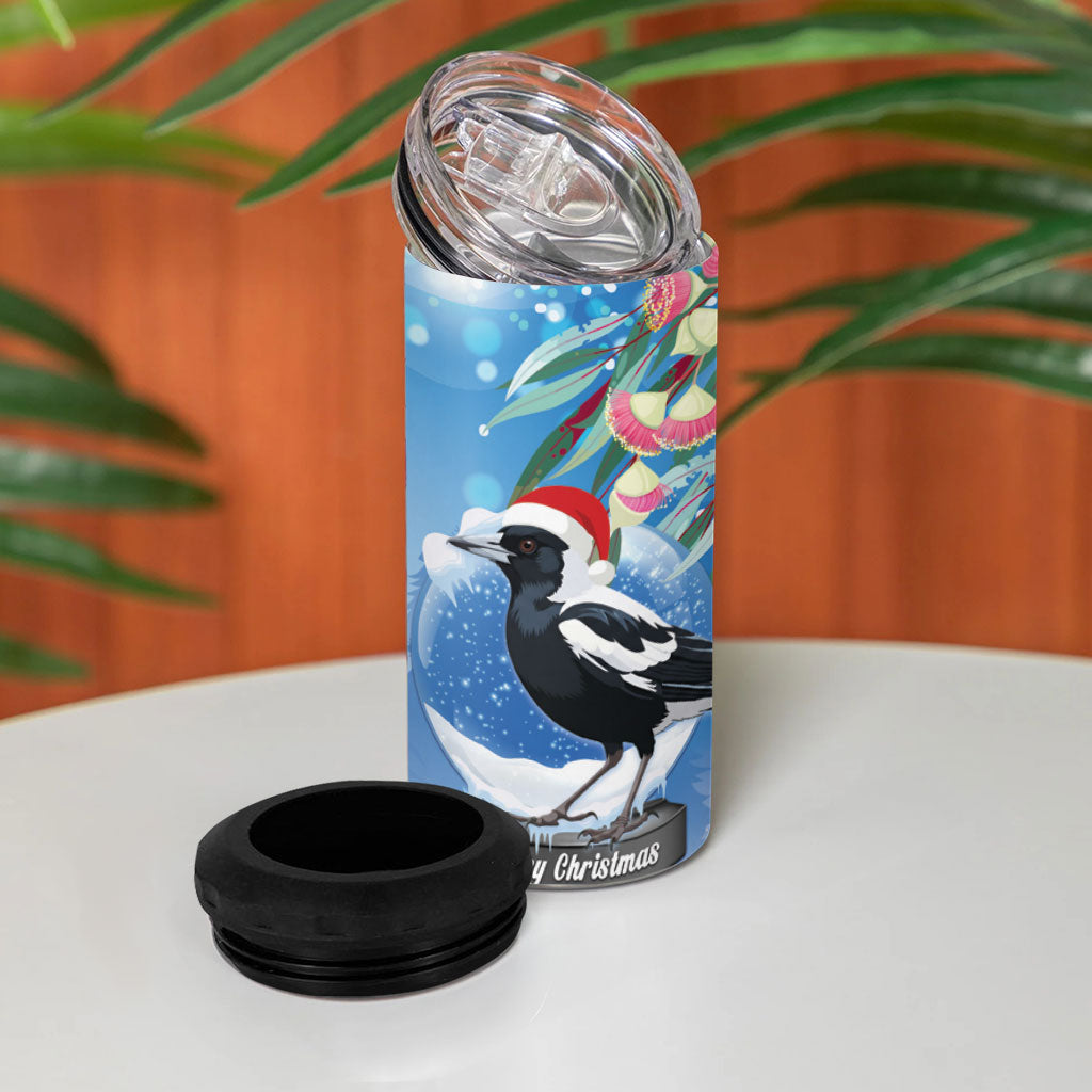 Australia Magpie Christmas In July 4 in 1 Can Cooler Tumbler Eucalyptus Snow Globe Merry Xmas