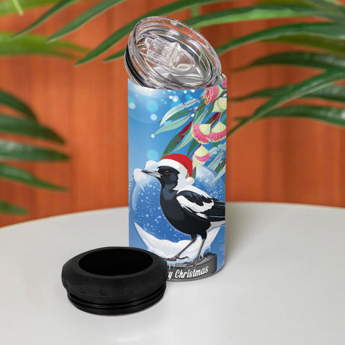 Australia Magpie Christmas In July 4 in 1 Can Cooler Tumbler Eucalyptus Snow Globe Merry Xmas