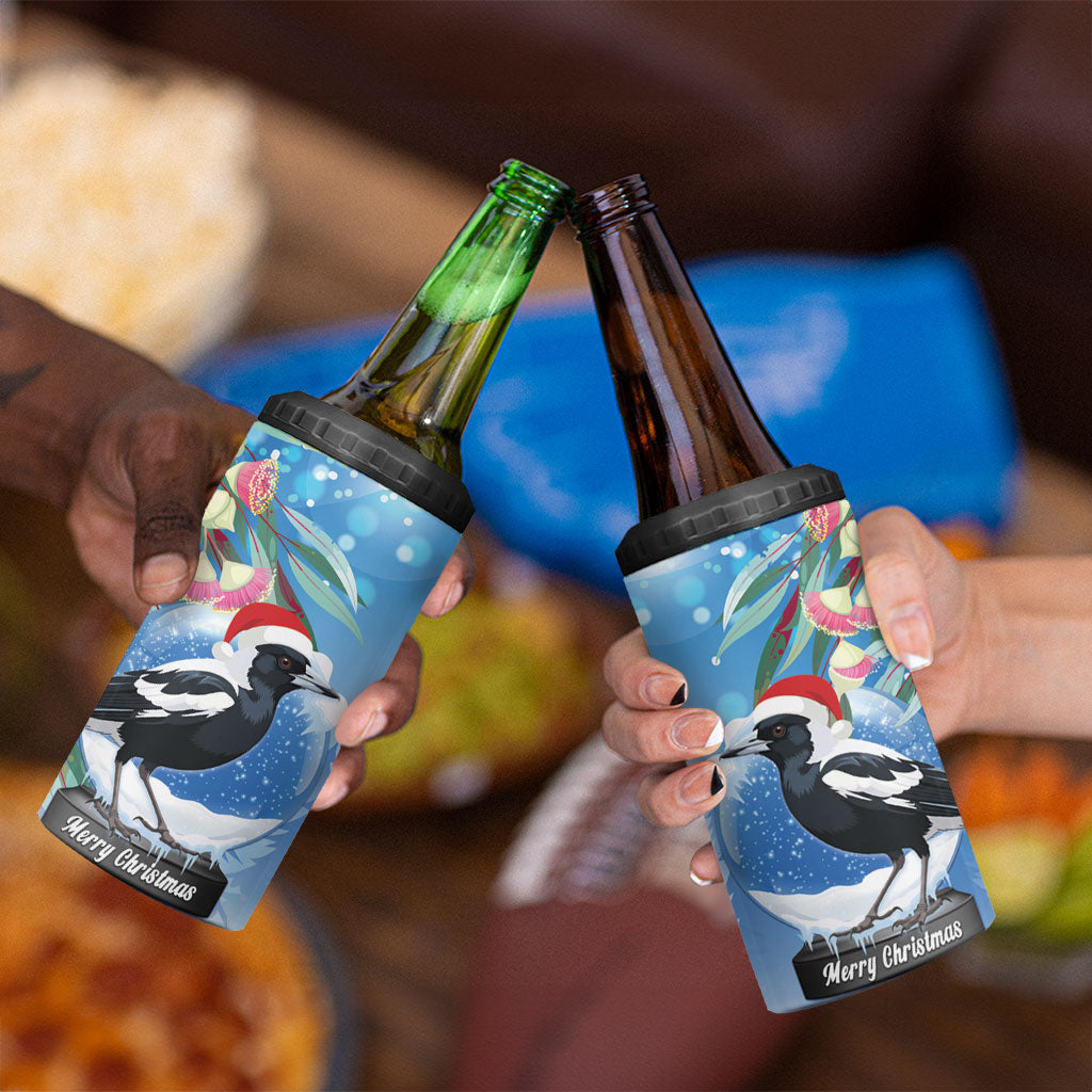 Australia Magpie Christmas In July 4 in 1 Can Cooler Tumbler Eucalyptus Snow Globe Merry Xmas