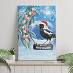 Australia Magpie Christmas In July Canvas Wall Art Eucalyptus Snow Globe Merry Xmas