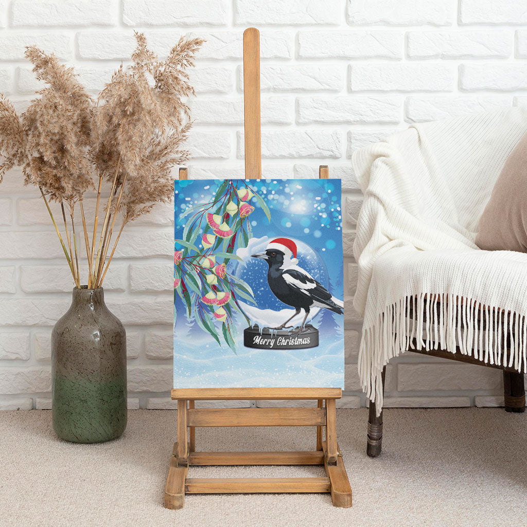 Australia Magpie Christmas In July Canvas Wall Art Eucalyptus Snow Globe Merry Xmas