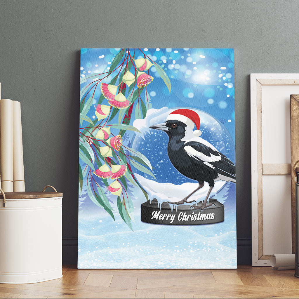 Australia Magpie Christmas In July Canvas Wall Art Eucalyptus Snow Globe Merry Xmas