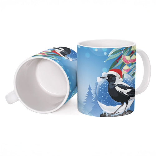 Australia Magpie Christmas In July Ceramic Mug Eucalyptus Snow Globe Merry Xmas