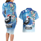 Australia Magpie Christmas In July Couples Matching Long Sleeve Bodycon Dress and Hawaiian Shirt Eucalyptus Snow Globe Merry Xmas