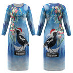 Australia Magpie Christmas In July Couples Matching Long Sleeve Bodycon Dress and Hawaiian Shirt Eucalyptus Snow Globe Merry Xmas LT22