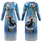 Australia Magpie Christmas In July Couples Matching Long Sleeve Bodycon Dress and Long Sleeve Button Shirt Eucalyptus Snow Globe Merry Xmas LT22