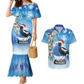 Australia Magpie Christmas In July Couples Matching Mermaid Dress and Hawaiian Shirt Eucalyptus Snow Globe Merry Xmas