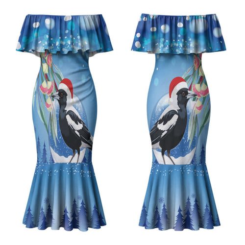 Australia Magpie Christmas In July Couples Matching Mermaid Dress and Hawaiian Shirt Eucalyptus Snow Globe Merry Xmas LT22