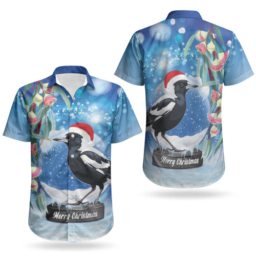 Australia Magpie Christmas In July Couples Matching Off Shoulder Maxi Dress and Hawaiian Shirt Eucalyptus Snow Globe Merry Xmas