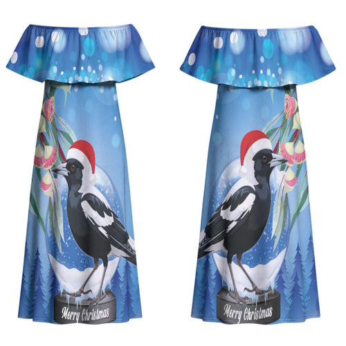 Australia Magpie Christmas In July Couples Matching Off Shoulder Maxi Dress and Hawaiian Shirt Eucalyptus Snow Globe Merry Xmas LT22