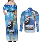 Australia Magpie Christmas In July Couples Matching Off Shoulder Maxi Dress and Long Sleeve Button Shirt Eucalyptus Snow Globe Merry Xmas
