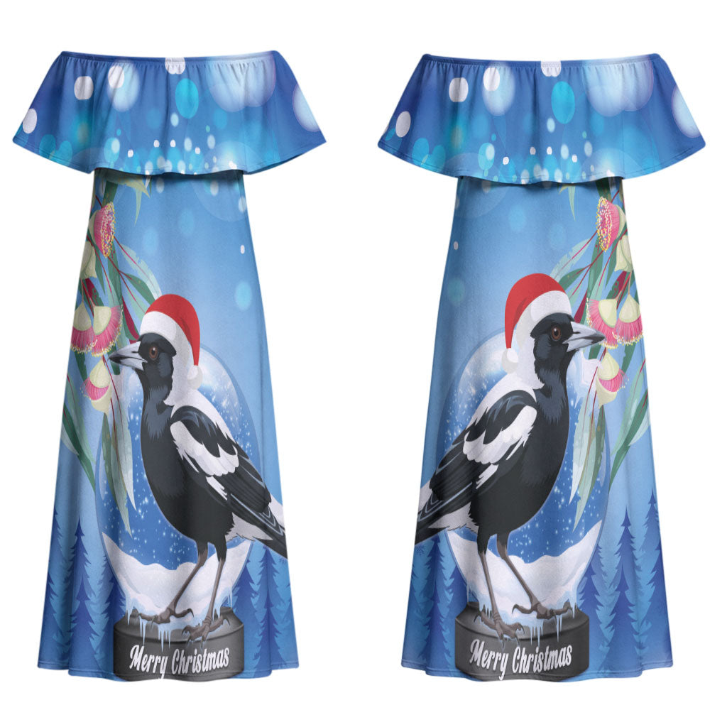 Australia Magpie Christmas In July Couples Matching Off Shoulder Maxi Dress and Long Sleeve Button Shirt Eucalyptus Snow Globe Merry Xmas LT22