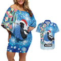 Australia Magpie Christmas In July Couples Matching Off Shoulder Short Dress and Hawaiian Shirt Eucalyptus Snow Globe Merry Xmas