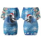 Australia Magpie Christmas In July Couples Matching Off Shoulder Short Dress and Long Sleeve Button Shirt Eucalyptus Snow Globe Merry Xmas LT22