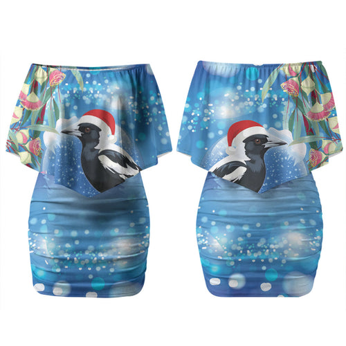 Australia Magpie Christmas In July Couples Matching Off Shoulder Short Dress and Long Sleeve Button Shirt Eucalyptus Snow Globe Merry Xmas LT22