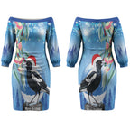 Australia Magpie Christmas In July Couples Matching Off The Shoulder Long Sleeve Dress and Hawaiian Shirt Eucalyptus Snow Globe Merry Xmas LT22
