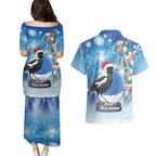 Australia Magpie Christmas In July Couples Matching Puletasi and Hawaiian Shirt Eucalyptus Snow Globe Merry Xmas