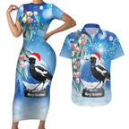 Australia Magpie Christmas In July Couples Matching Short Sleeve Bodycon Dress and Hawaiian Shirt Eucalyptus Snow Globe Merry Xmas