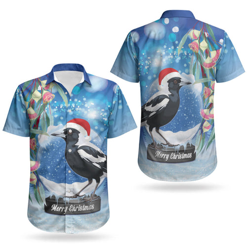 Australia Magpie Christmas In July Couples Matching Short Sleeve Bodycon Dress and Hawaiian Shirt Eucalyptus Snow Globe Merry Xmas