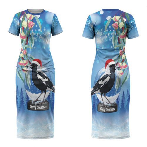 Australia Magpie Christmas In July Couples Matching Short Sleeve Bodycon Dress and Hawaiian Shirt Eucalyptus Snow Globe Merry Xmas LT22