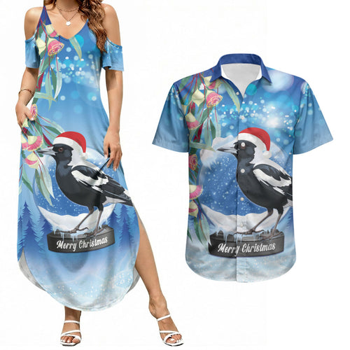Australia Magpie Christmas In July Couples Matching Summer Maxi Dress and Hawaiian Shirt Eucalyptus Snow Globe Merry Xmas